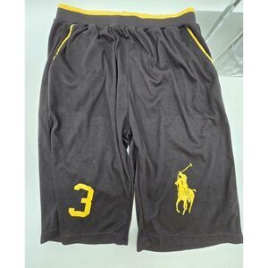 Polo Ralph Lauren Mens Black & Yellow Athletic Shorts With Number 3 & Horse Logo